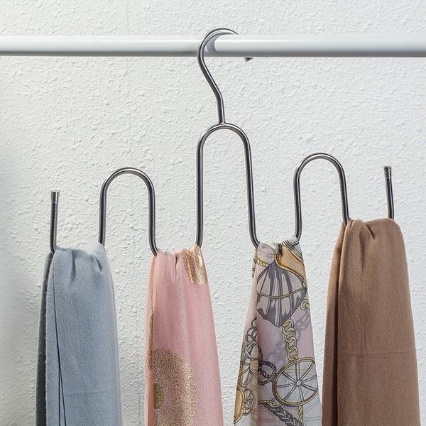

stainless steel s type scarf hanger classic multifunctional scarf hanging rack belt tie hanger horizontal storage rack (silver