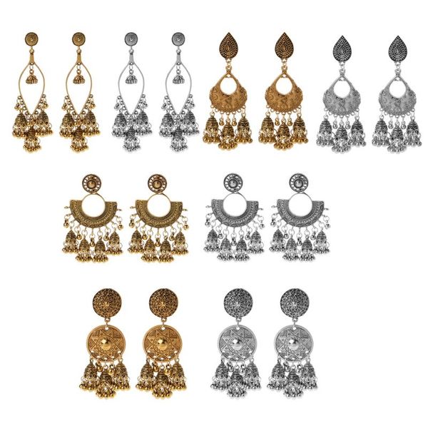 

bollywood ethnic bridal bride kundan jhumka jhumki bahubali drop earrings, Silver