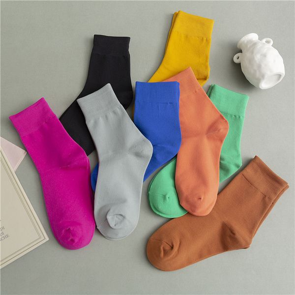 

women socks 2019 autumn new bright comfortable elastic polyester soft crew solid color brief korea style candy color socks women, Black;white