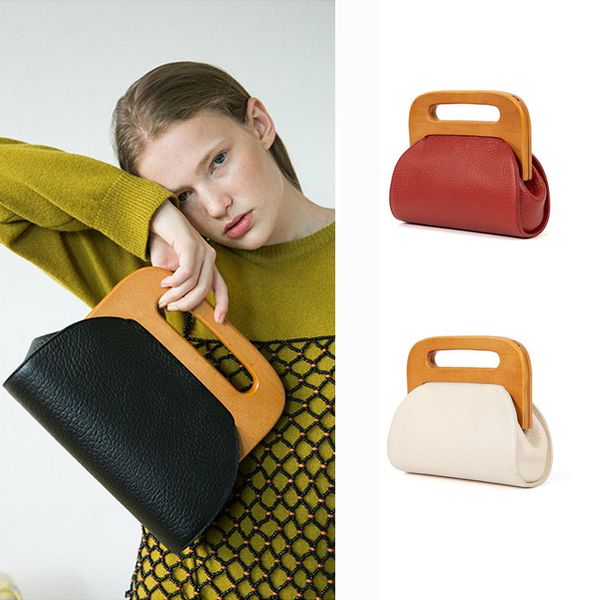 

vintage wooden clip shell women handbags designer crossbody shoulder bags luxury pu leather female clutch bag small purses lady