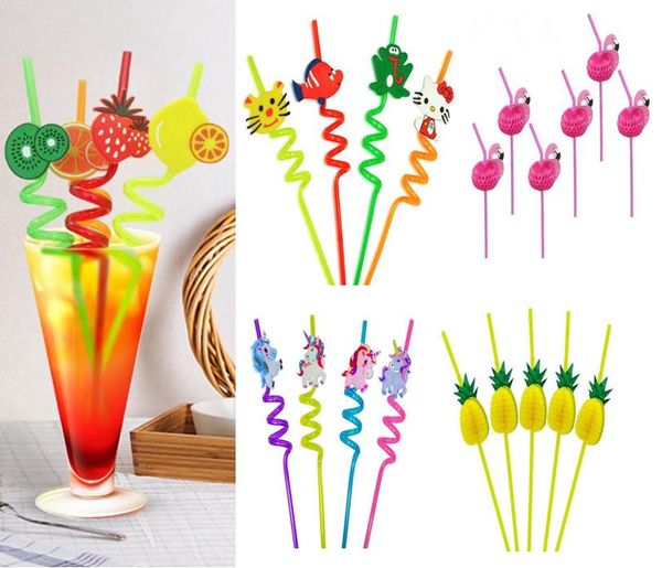 

cute 3d drinking straws pineapple orange fruit style plastic party straws for birthday wedding halloween flamingo flexible baby straw