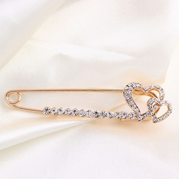 

rhinestone double heart safety pin brooch collar lapel valentine jewelry, Gray