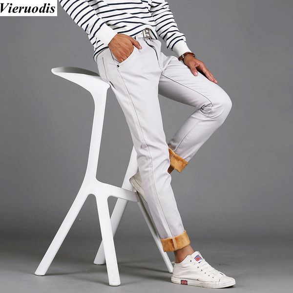 

2018 men's casual pants brand clothing velvet business pants men cotton trousers men man winter warm, Black