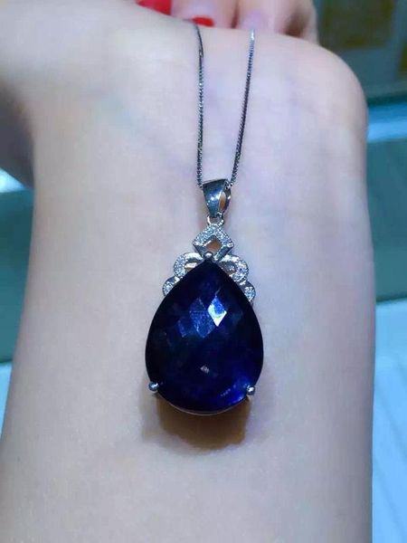 

big gem sapphire pendant necklace natural and real sapphire 925 sterling silver pendant 15*20mm