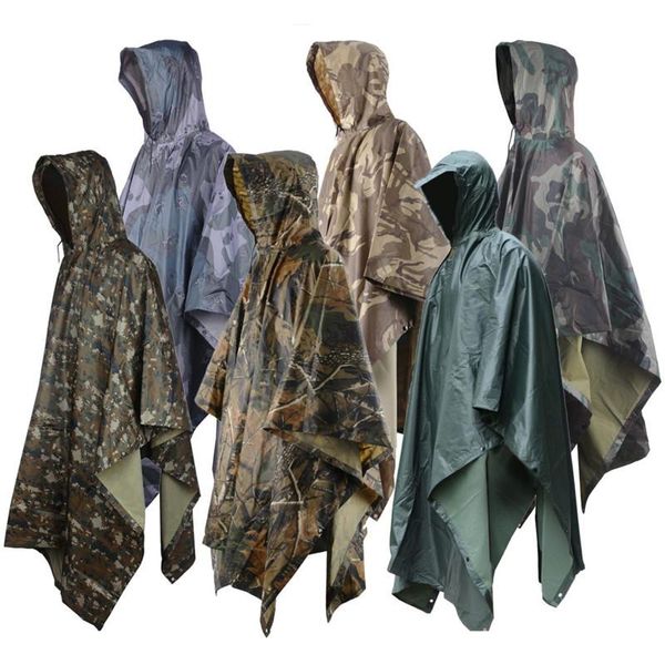 Vilead multifuncional militar impermeável camo capa de chuva à prova dwaterproof água casaco de chuva das mulheres dos homens acampamento pesca motocicleta chuva poncho to289