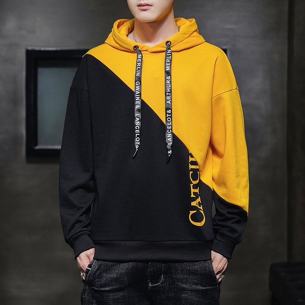 

мужская дизайнерская толстовка с капюшоном повседневная мужская осень свободная посадка мужской свитер с длинными рукавами и цветовым сочета, Black