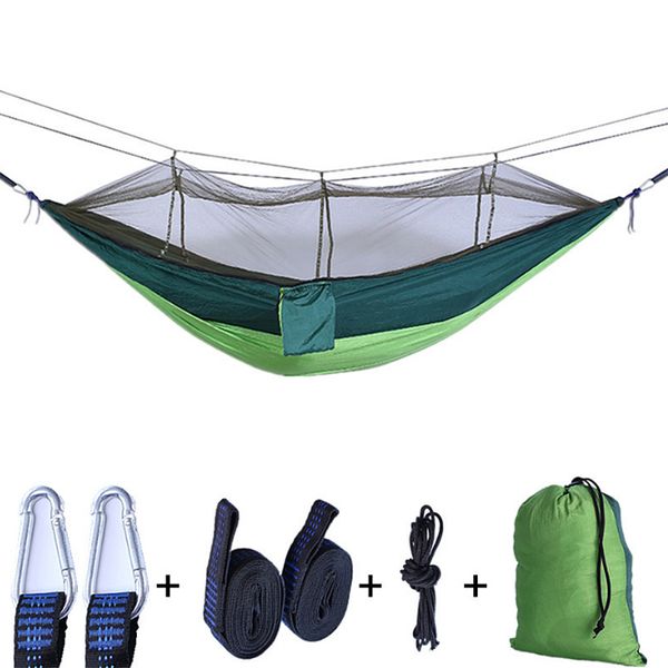 

outdoor camping hammock 1-2 person portable with mosquito net high strength parachute fabric hanging bed hunting sleeping swing