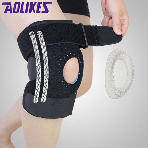 

aolikes knee support silica gel 4 springs stabilizer knee protector basketball volleyball breathable sports pads joelheira, Black;gray