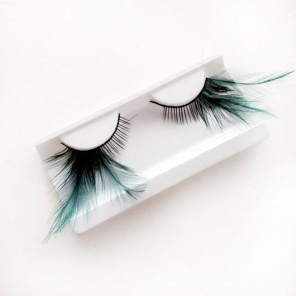 

feather false eyelashes eye lashes green natural handmade reusable extensional funny ladies styles- deluxe party stage