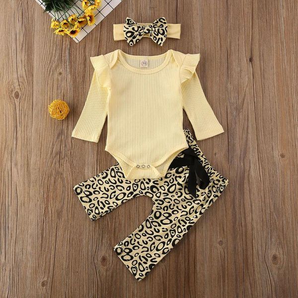 

newborn baby girl boy solid romper leopard pants 3pcs outfit set clothes uk, White