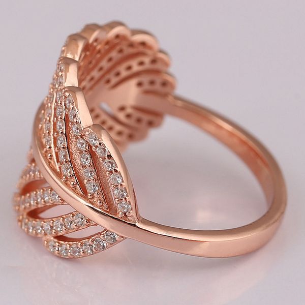 Anéis banhados a ouro rosa de alta qualidade para mulheres, meninas, joias de presente de casamento para Pandora Real 925 Silver Light Feather Ring with Original 301S