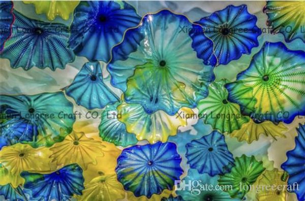 

hand made blown glass flower plates for wall decoration new style multicolor murano glass hanging plates wall art