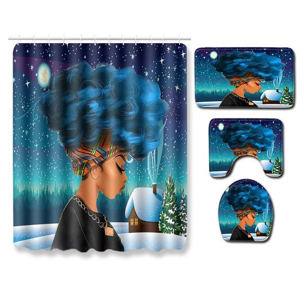 

95african women's christmas creative shower curtain european and american cross border goods wholesale to map customized toilet carpet