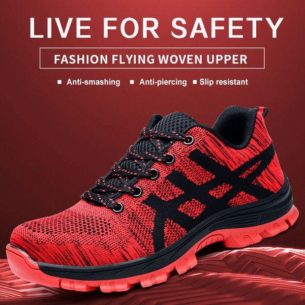 

men's labor protection shoes breathable safety work shoes anti-impact puncture steel baotou steel plate wear-resistant rubber so, Black
