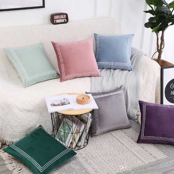 

luxury velvet cushion cover decorative embroidered throw pillow case for chaise chair lounge solid colors funda cojin