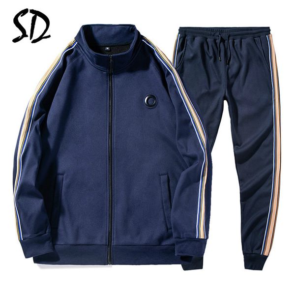 

winter striped tracksuit men casual hooded zipper gyms sportswear 2pcs jacket jogger suit male tracksuit sets high street brand, Gray