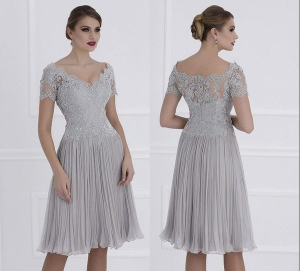 

vintage light gray lace short mother dresses appliques short sleeve evening gowns knee length mother of the bride short prom dresses, Black;red