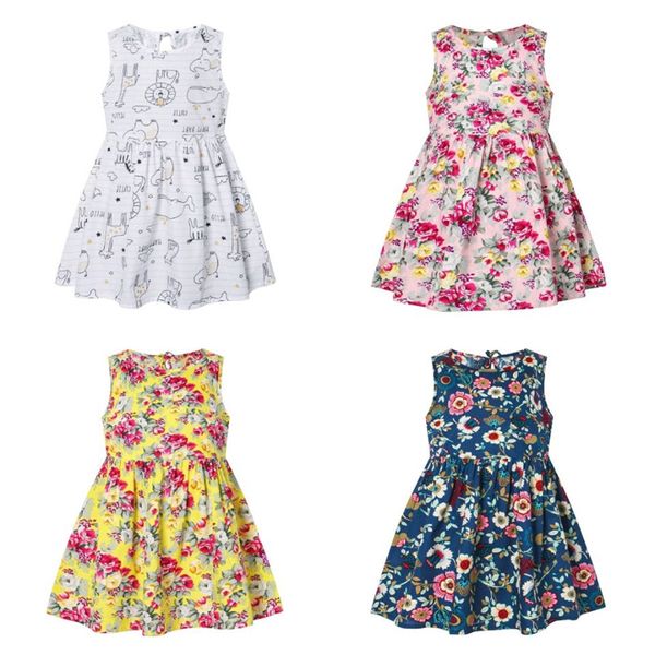 

3-8y baby girls dresses girls' summer sleeveless print dress toddler baby girls summer sleeveless print clothes princess dress, Red;yellow