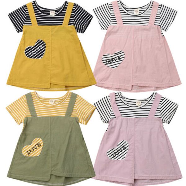 

2019 newborn toddler kid baby girl stripe princess dress cotton clothes summer short sleeve dress casual sundress wholesale hot, Red;yellow
