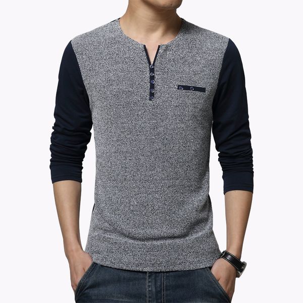 

2016 autumn men's t shirt fashion patchwork long sleeve t shirt mens clothes trend slim fit casual buttons tees 5xl, White;black