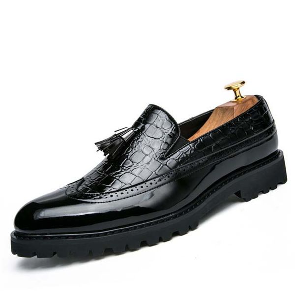 

men casual shoes leather slip on loafers office shoes for men driving moccasins comfortable wedding party brogue, Black