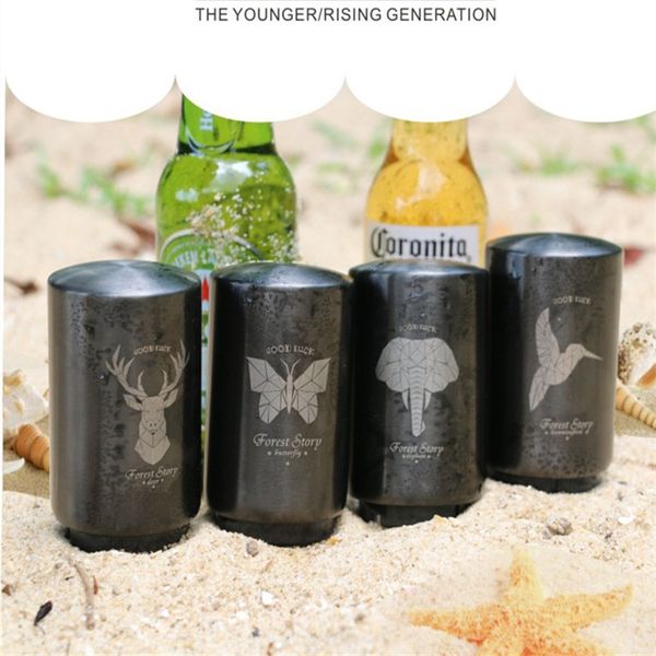 

personalize bottle opener novelty push down automatic matte black stainless steel opener bottle 4 logos available