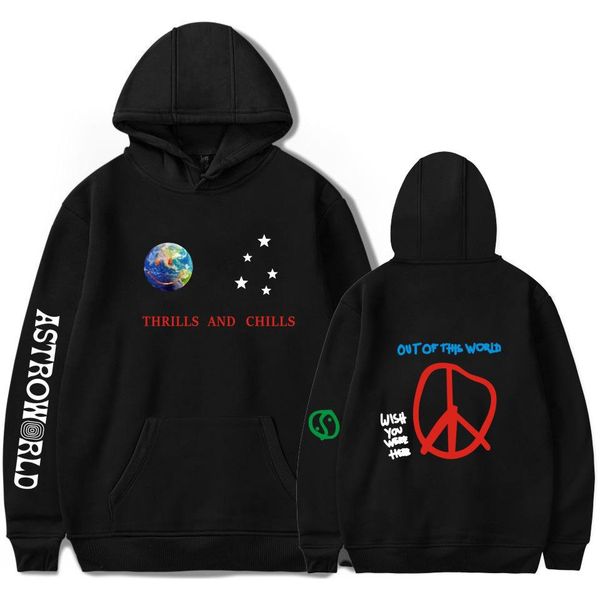 

astroworld mens designer hoodies spring 2019ss thrills chills letters printed hooded sweatshirts, Black