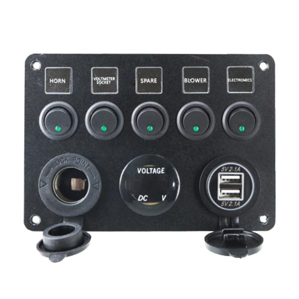 

5 gang led rocker switches control panel circuit charger car marine