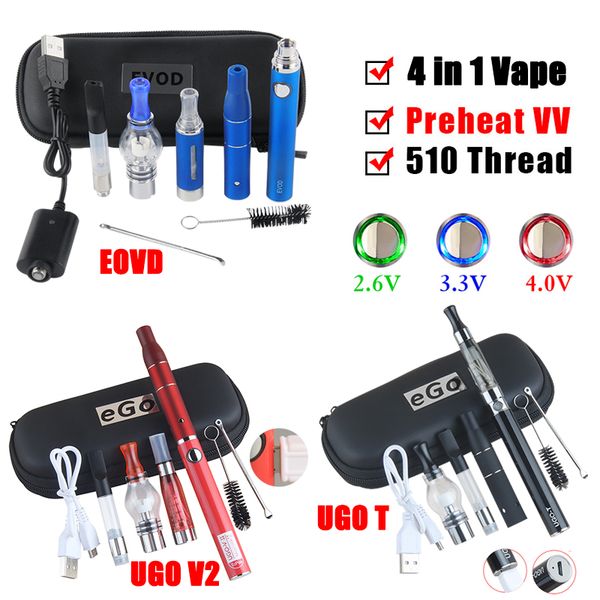 

набор 4 в 1 Ручка Vaporizador переменное напряжение стартовый комплект для сухой травы воск даб густое масло эго Ugo 4в1 разогреть ВВ вапер