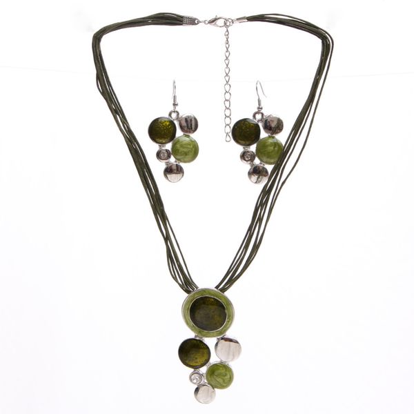 

Fashion New Jewelry Sets Green Rope Chain Round Beads Pendant Necklace Drop Earring High Quality Bridal Wedding Summer Jewelry