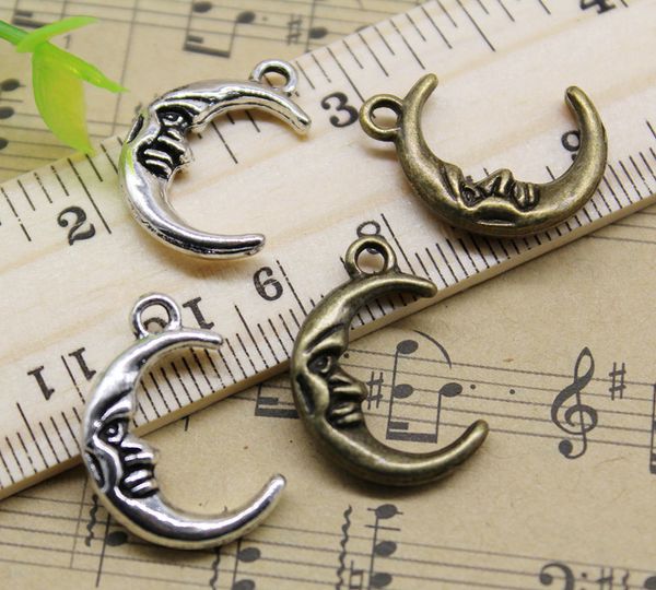 6 pcs of Antique Bronze Crescent Moon Heart Pendants Charms 47x48mm A6340