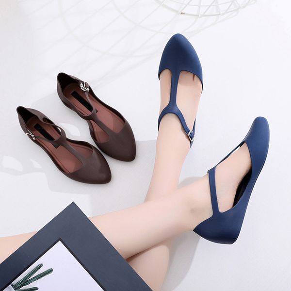 

women closed toe summer beach flat t-strap jelly sandals pumps shoes lt88, Black