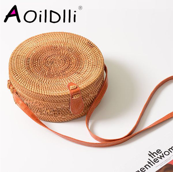 

вьетнам ручной сплетенный мешок круглый rattan соломенные сумки богемия стиль пляж круг сумка ins популярная сумка 22x10cm