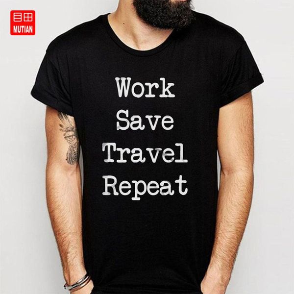 

men's t-shirts work save travel repeat t shirt, White;black