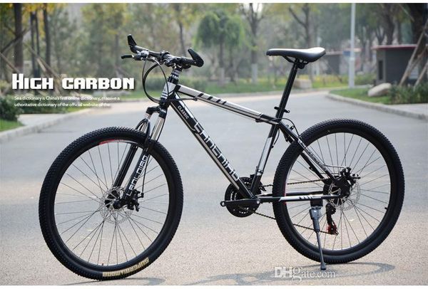 

adults mountain bike 21 speed high carbon frame gear shift 26 inch shock absorber double disc brakes bicycles road cycling riding