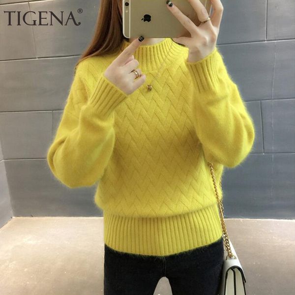 

tigena thick warm turtleneck sweater female 2019 winter long sleeve jumper women sweaters and pullovers pull femme white yellow, White;black