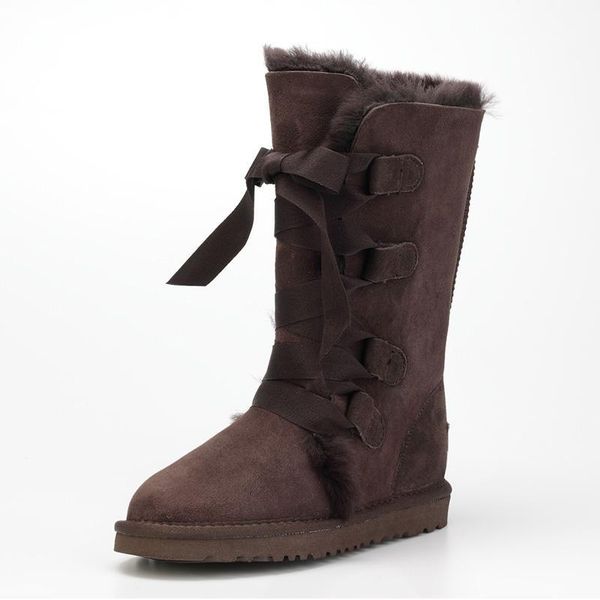 

quality assuranceaustralia natural sheep fur snow boots female warm winter flat bandage knee height boots, 4