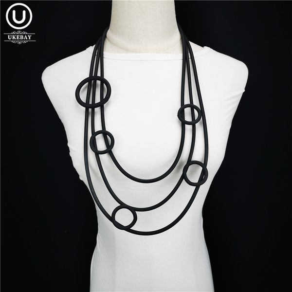 

ukebay 2020 new handmade torques women pendant necklaces multilayer short collar chains 3 rubber rope adjustable size choker chain jewelry, Silver
