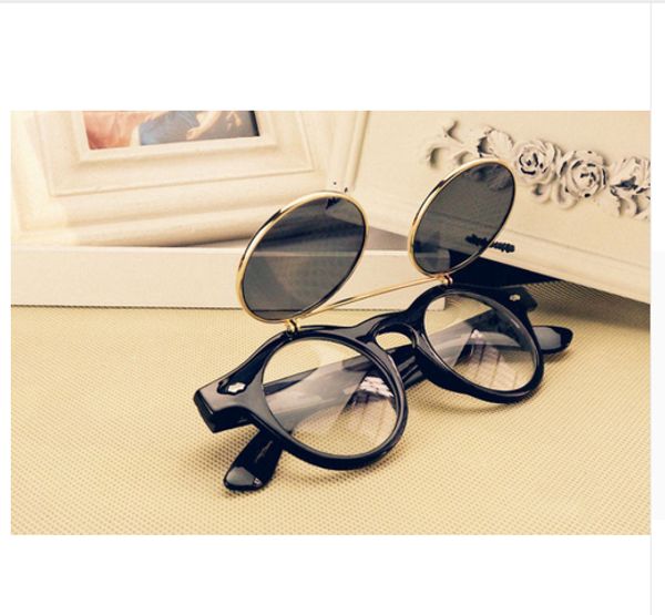 

faroot Steampunk Goggles Glasses Round Sunglasses Emo Retro Vintage Flip Up Cyber Punk