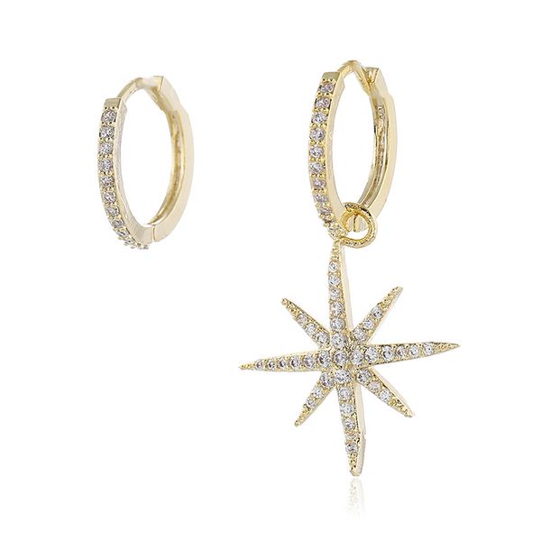 

new trend asymmetric star moon earrings personality temperament inlaid with white stone earrings, Golden;silver