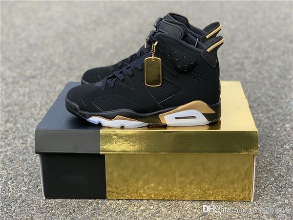 

2020 air authentic 6 dmp defining moment black man basketball shoes black nubuck upper metallic gold retro sports sneakers ct4954-007