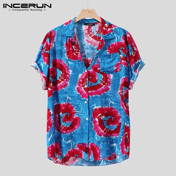 

incerun summer printing shirt men short sleeve 2020 streetwear loose vacation casual hawaiian shirts men breathable beach blouse, White;black