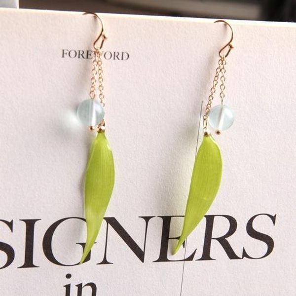 

original handmade pressed flowers earrings for women real dried bamboo leaf with soft enamel dangle drop earrings gift jewelry, Silver