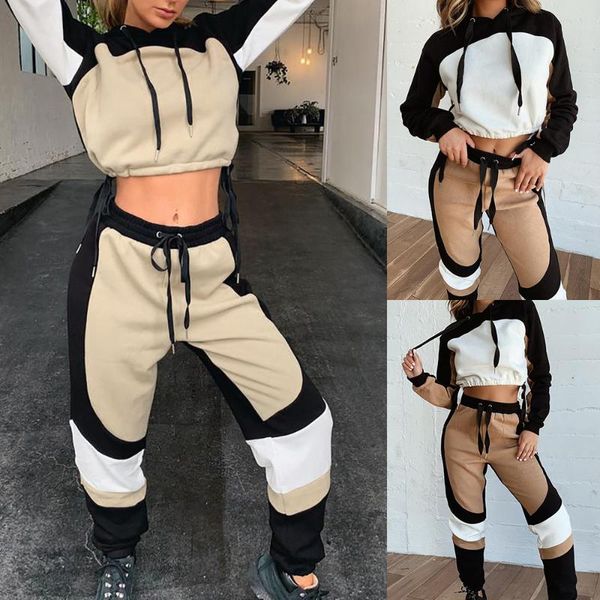 

sfit women casual gym tracksuit hooded sweatshirts &sweatpant long sleeve pullover 2020 autumn winter 2 piece set sporting suit