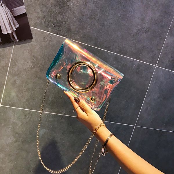 

women chain round hardware jelly transparent shoulder bag fashion diagonal square messenger bags crossbody bags for women #5$