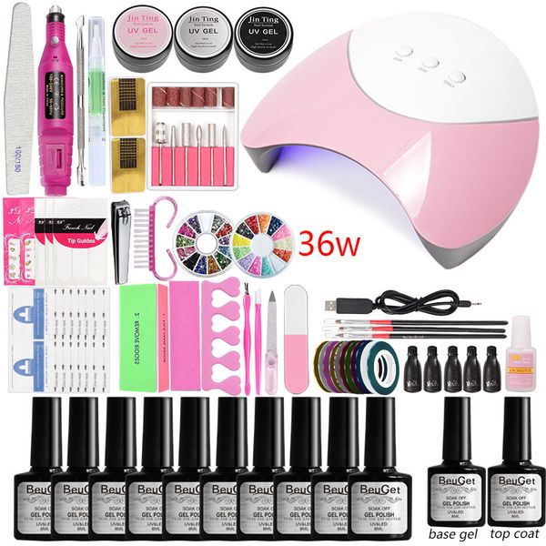 

10 color gel varnish nail polish 36w/48w/80w led uv lamp dry manicure set acrylic kit professional nail art tool gel polish kit