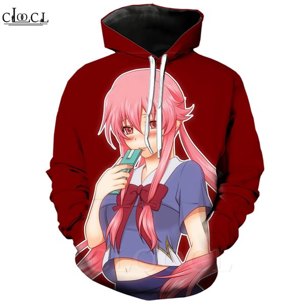 

2020 новый стиль аниме future diary hoodie 3d печати unisex gasai юно толстовка мужская одежда пары с капюшоном вскользь свитеры, Black