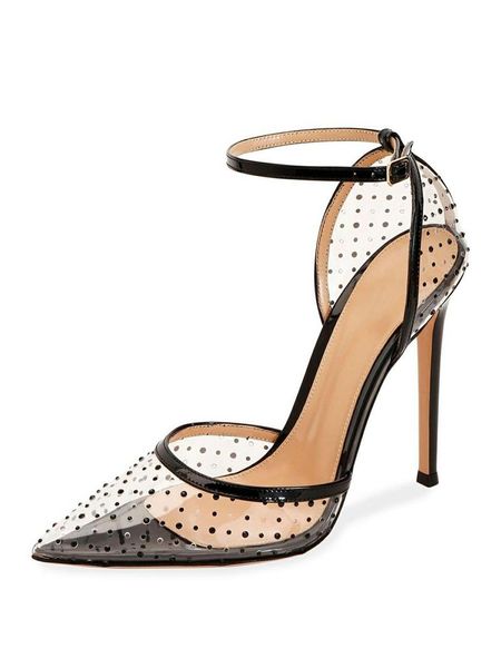 

2020 new fashion shoes pointed toes rhinestone pvc strap women pumps stiletto heel chic shoes high heels trendy party shoes, Black