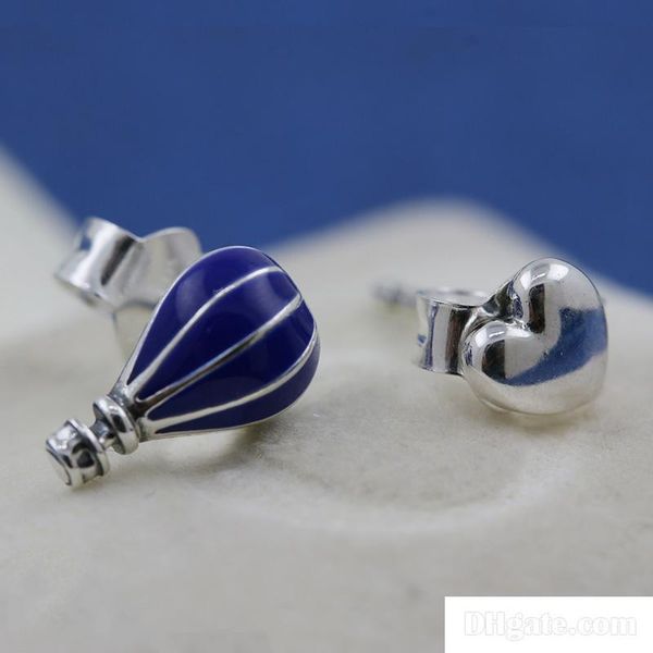 

stud new синий воздушный шар сердце серьги оригинальные box для pandora 925 серебряные наборы asymmetric серьга для женщин, Golden;silver