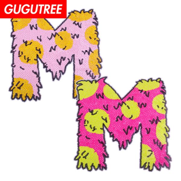 

gugutree sequins embroidery big m patch animal cartoon patches badges applique patches for clothing fd-15, Black